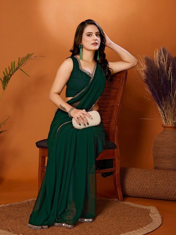 Plain Georgette Saree with Mirror Lace