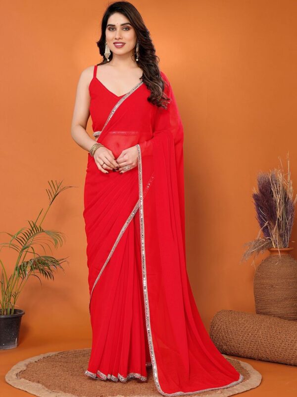 Plain Georgette Saree with Mirror Lace