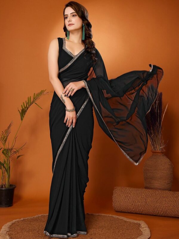 Plain Georgette Saree with Mirror Lace