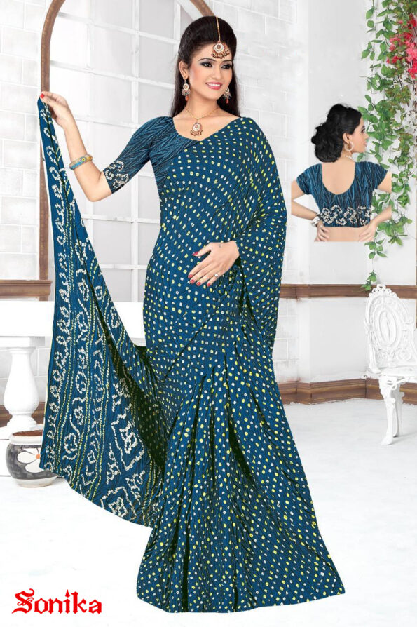 Moss Bandhani Saree with Blouse