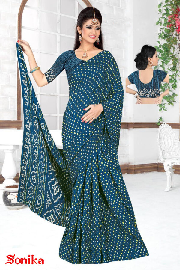 Moss Bandhani Saree with Blouse