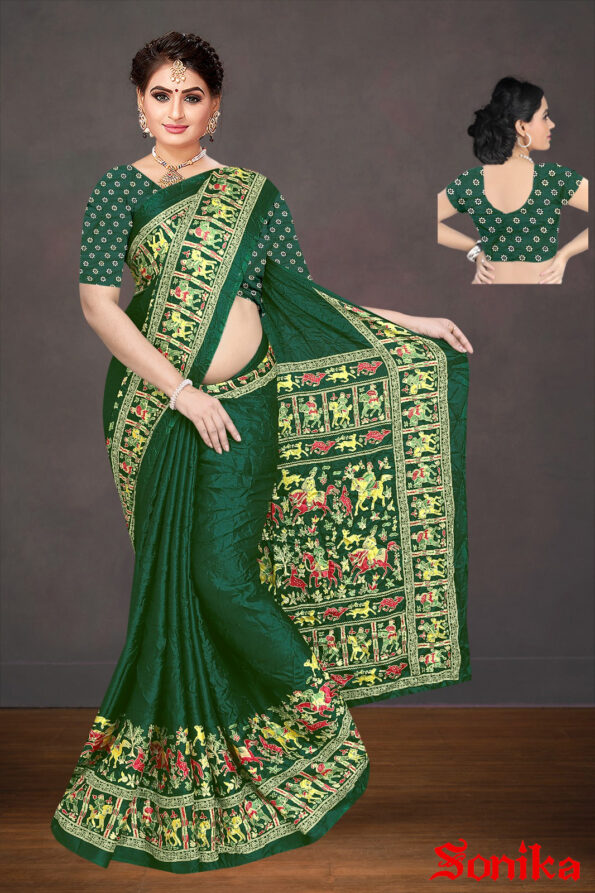 Moss Animal Print Saree