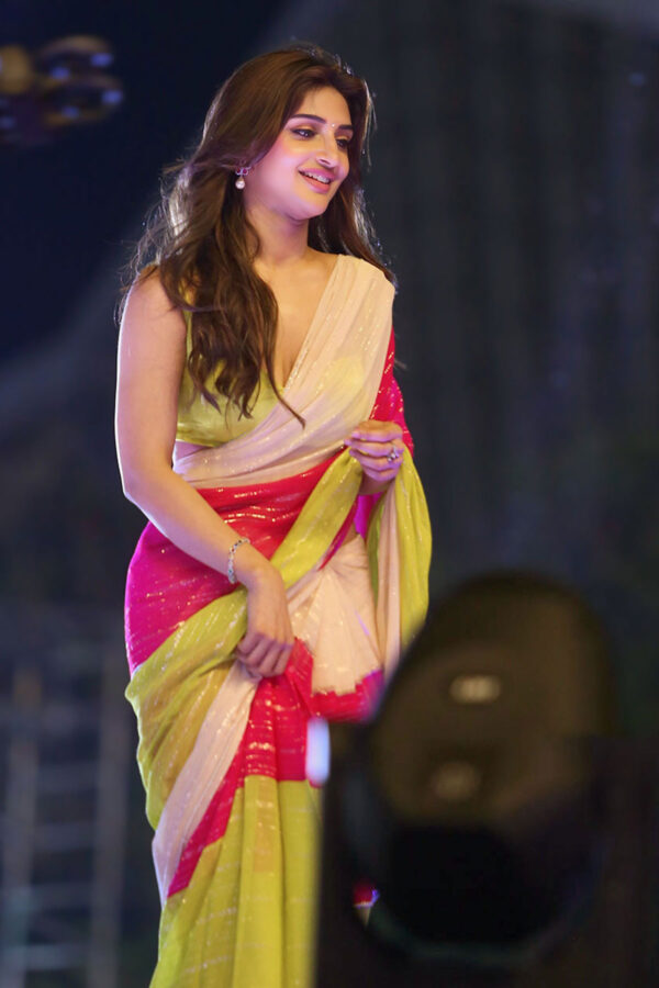 Sreeleela Pushpa 2 Promotion Moss Satin Patta Saree - Image 3