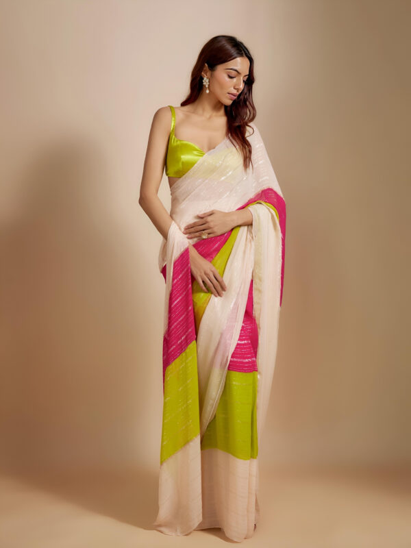 Sreeleela Pushpa 2 Promotion Moss Satin Patta Saree - Image 2