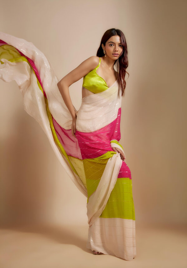 Sreeleela Pushpa 2 Promotion Moss Satin Patta Saree - Image 3