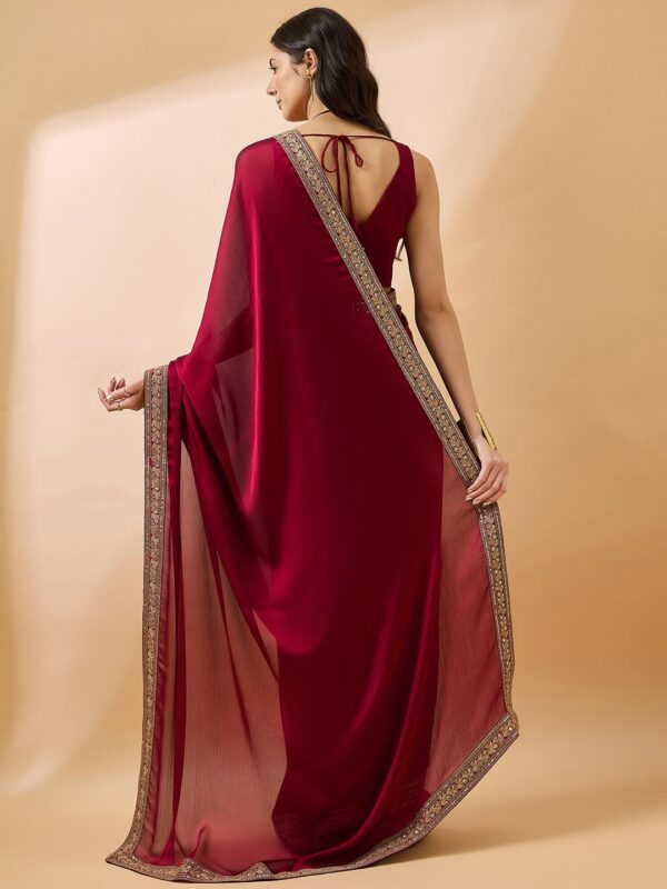 Satin Chiffon Saree with Embroideried Lace Border - Image 2