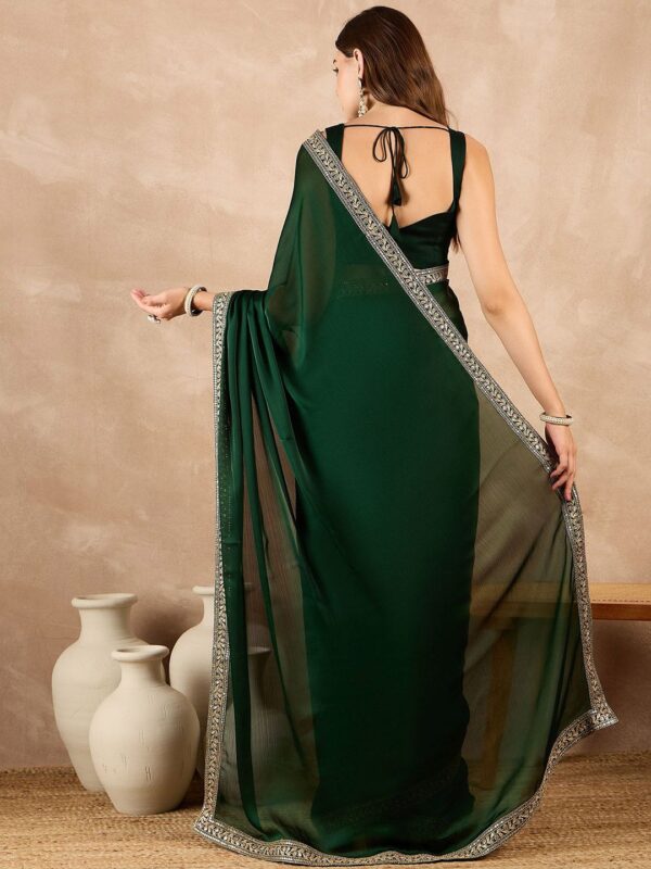 Satin Chiffon Saree with Embroideried Lace Border - Image 2