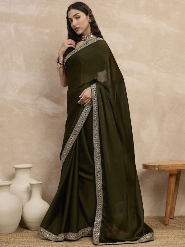 Satin Chiffon Saree with Embroideried Lace Border