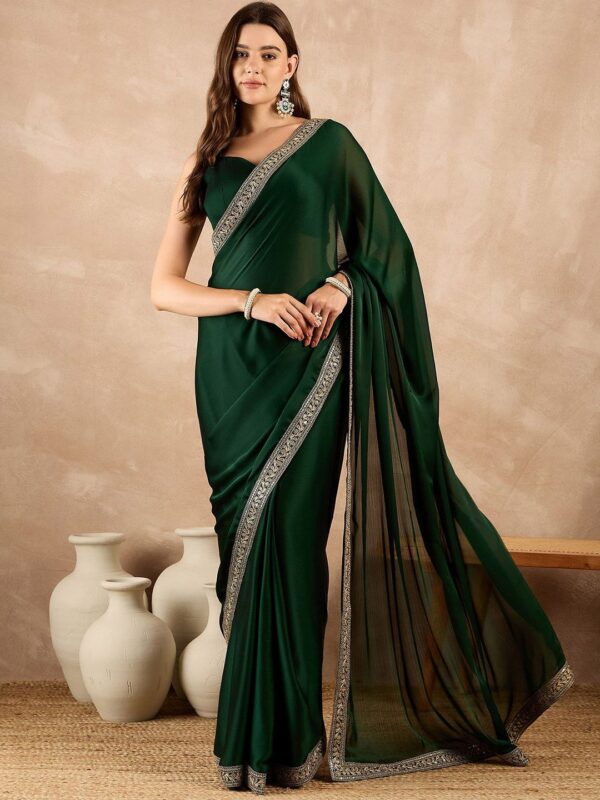 Satin Chiffon Saree with Embroideried Lace Border