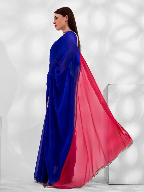 Georgette Cut-Paste Saree with Mirror Lace - Image 4
