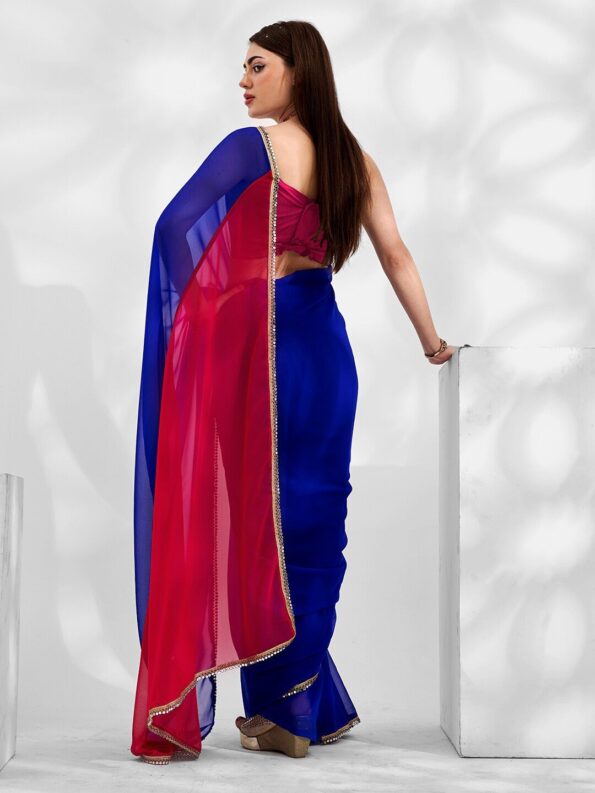 Georgette Cut-Paste Saree with Mirror Lace - Image 3