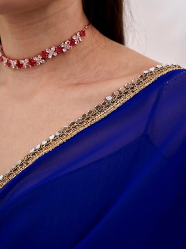Georgette Cut-Paste Saree with Mirror Lace - Image 2