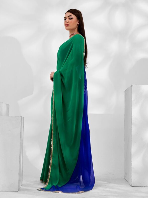 Georgette Cut-Paste Saree with Mirror Lace - Image 5