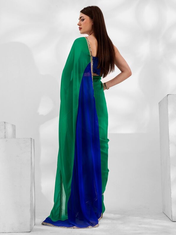 Georgette Cut-Paste Saree with Mirror Lace - Image 4