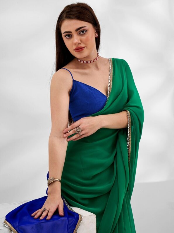 Georgette Cut-Paste Saree with Mirror Lace - Image 3