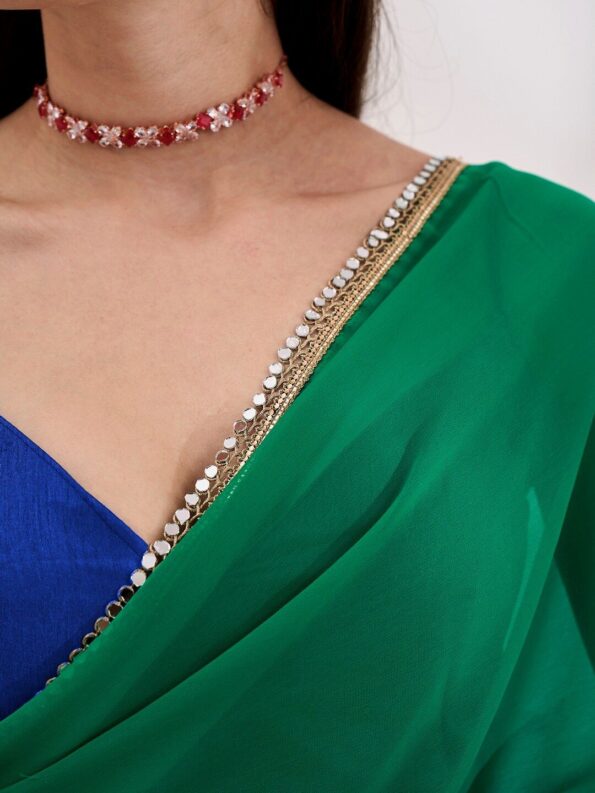 Georgette Cut-Paste Saree with Mirror Lace - Image 2