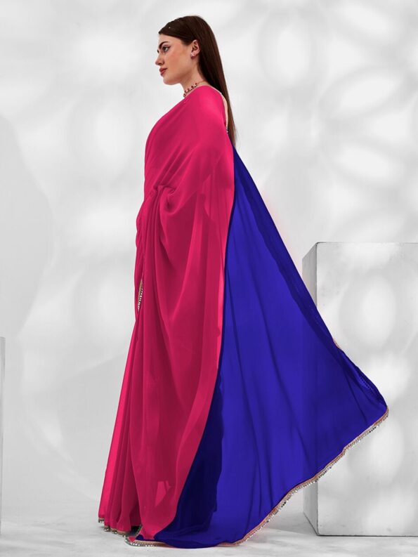 Georgette Cut-Paste Saree with Mirror Lace - Image 4