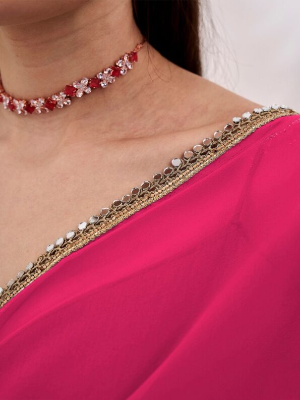 Georgette Cut-Paste Saree with Mirror Lace - Image 2