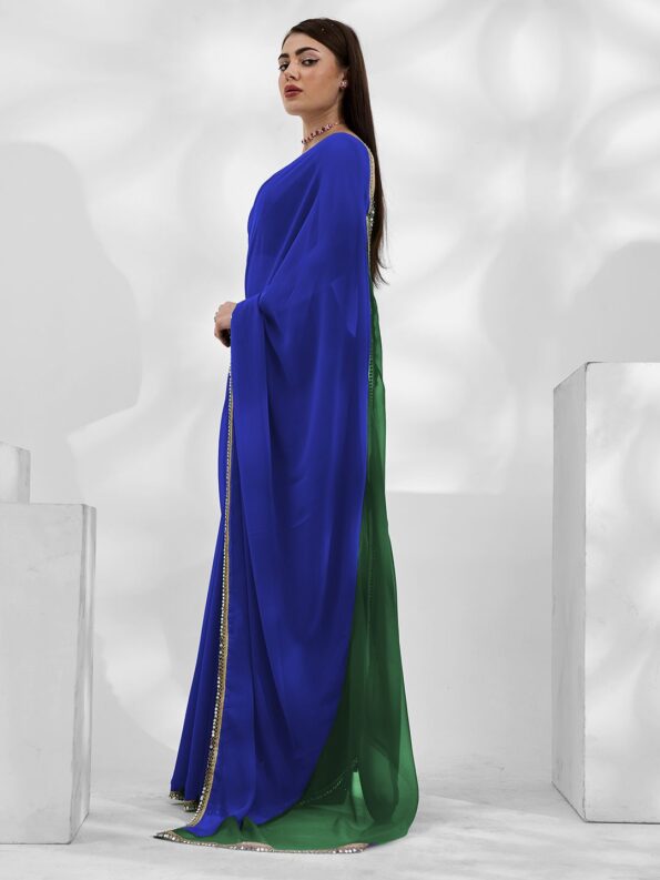 Georgette Cut-Paste Saree with Mirror Lace - Image 4