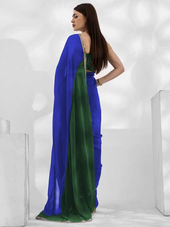 Georgette Cut-Paste Saree with Mirror Lace - Image 3