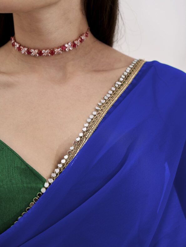 Georgette Cut-Paste Saree with Mirror Lace - Image 2