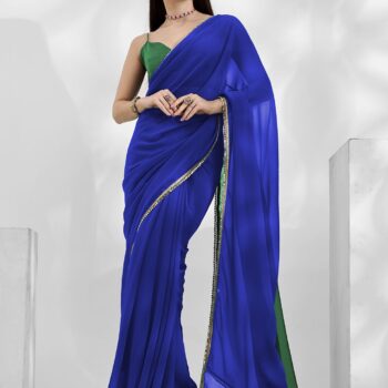 Georgette Cut-Paste Saree with Mirror Lace