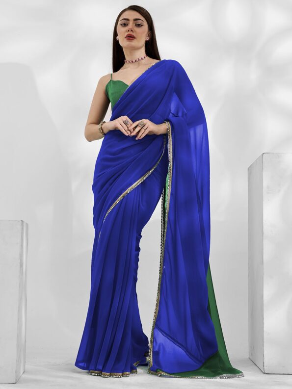Georgette Cut-Paste Saree with Mirror Lace