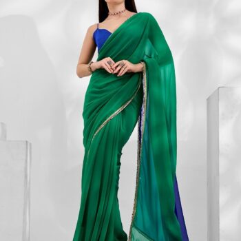 Georgette Cut-Paste Saree with Mirror Lace