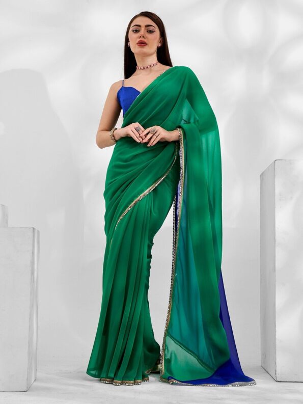 Georgette Cut-Paste Saree with Mirror Lace