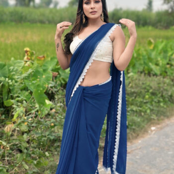 Georgette Saree with White Cotton Lace and Fancy Blouse