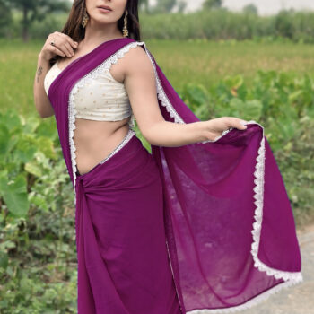Georgette Saree with White Cotton Lace and Fancy Blouse