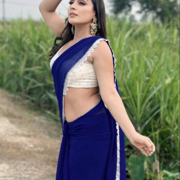 Georgette Saree with White Cotton Lace and Fancy Blouse