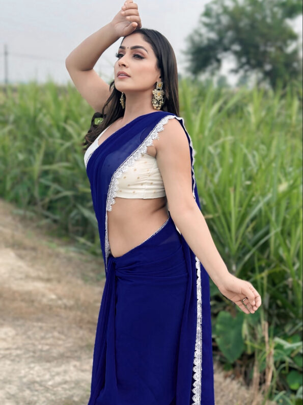 Georgette Saree with White Cotton Lace and Fancy Blouse