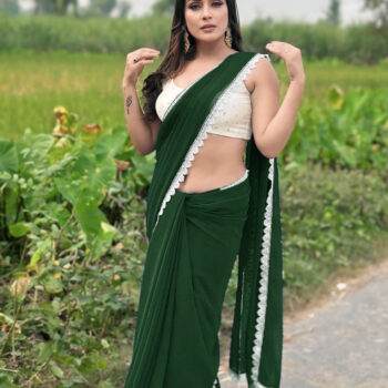 Georgette Saree with White Cotton Lace and Fancy Blouse