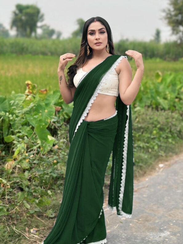 Georgette Saree with White Cotton Lace and Fancy Blouse
