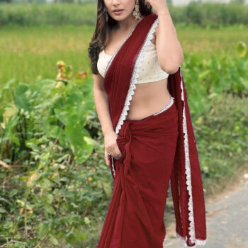 Georgette Saree with White Cotton Lace and Fancy Blouse
