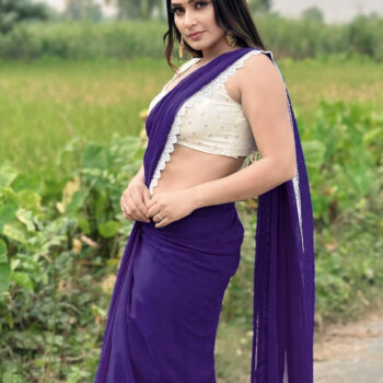 Georgette Saree with White Cotton Lace and Fancy Blouse