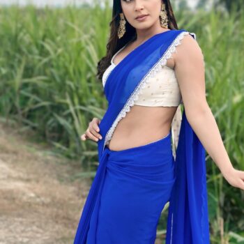 Georgette Saree with White Cotton Lace and Fancy Blouse