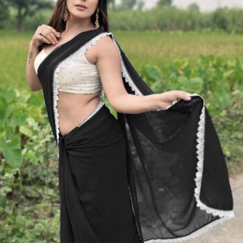 Georgette Saree with White Cotton Lace and Fancy Blouse
