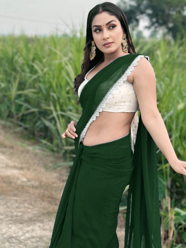 Georgette Saree with White Cotton Lace and Fancy Blouse - Image 2