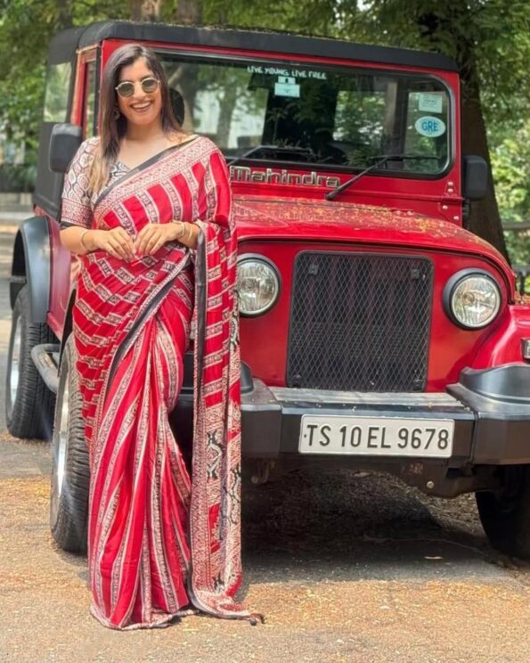 Japan Crepe Ajrakh Printed Saree