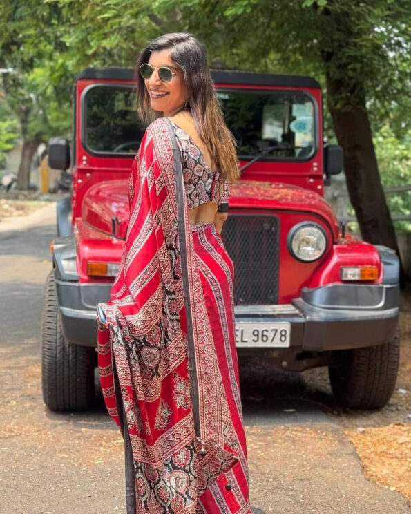 Japan Crepe Ajrakh Printed Saree - Image 2