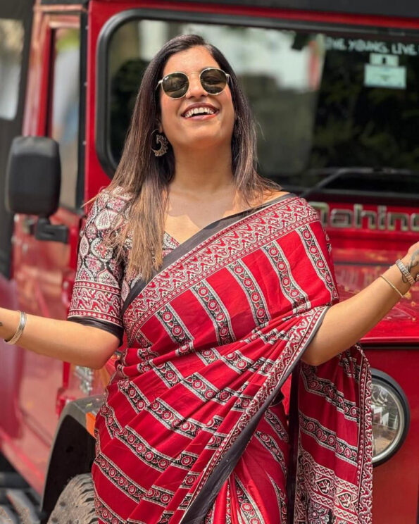 Japan Crepe Ajrakh Printed Saree - Image 3